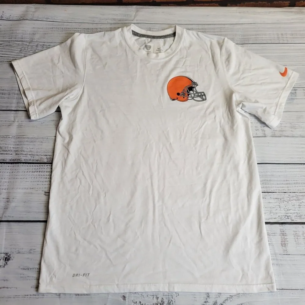 Nike NFL Equipment Short Sleeve Shirt Cleveland Browns Mens Medium White Dri Fit